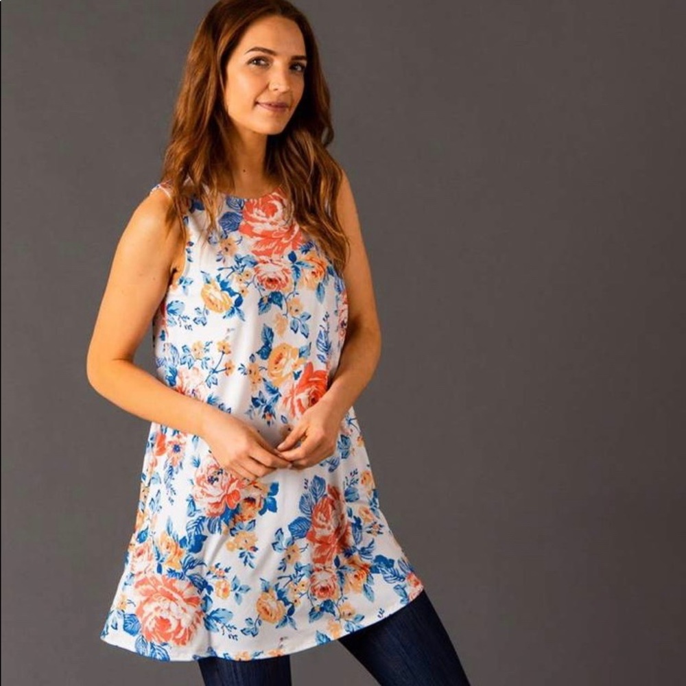 Agnes & Dora Swing Tunic Tank- Ivory/Blush Floral